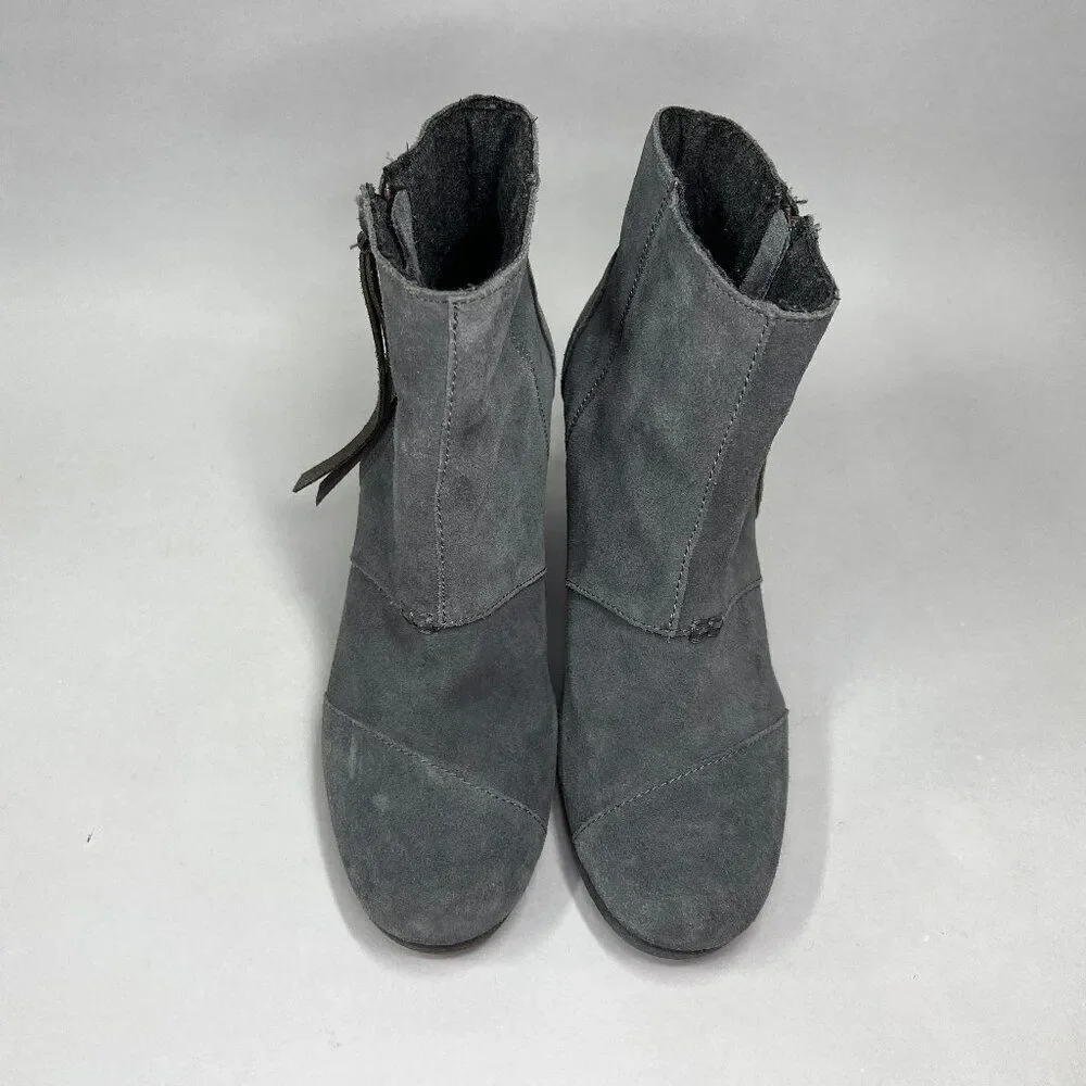 Toms Women's Size 9 Gray Suede Leather‎ Wedge Ankel Boots